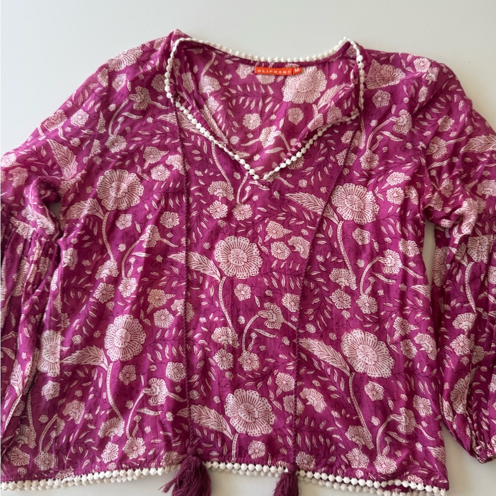 Oliphant Purple Floral Blouse with Cream Accents